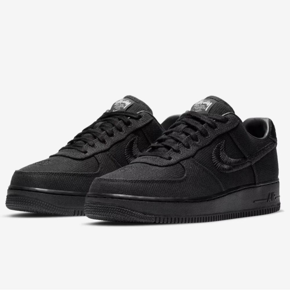 Stussy x Nike Air Force 1 Low Sneakers Triple Black Men size US 12.5